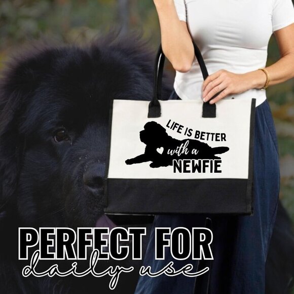 Newfoundland Dog Canvas Bag Women Mother's Day Gift with Zipper & Shoulder Strap - Picture 4 of 7